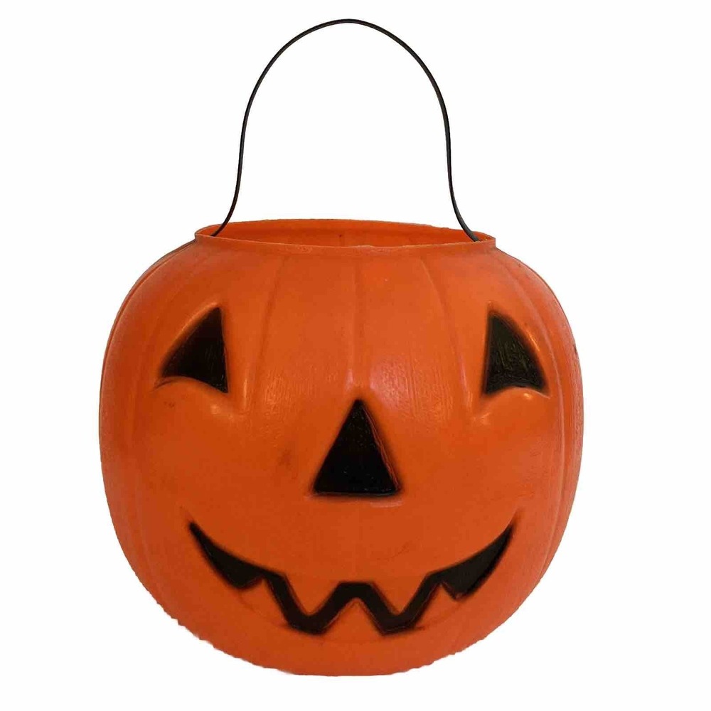 Vtg 80s Empire Blow Mold Jack O Lantern Halloween Candy Pail Bucket Orange 8"
